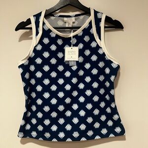 Sigrid Olsen Navy and White Patterned Tank Top